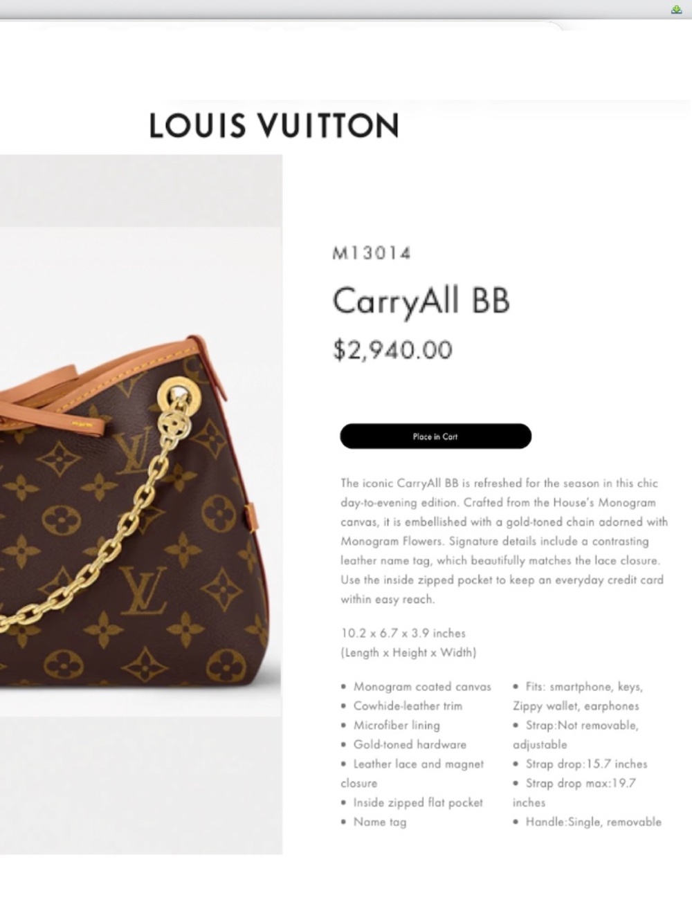 EXCELLENT! Save $500! 2026 Louis Vuitton Monogram CarryAll BB Shoulder Bag - Picture 10 of 10